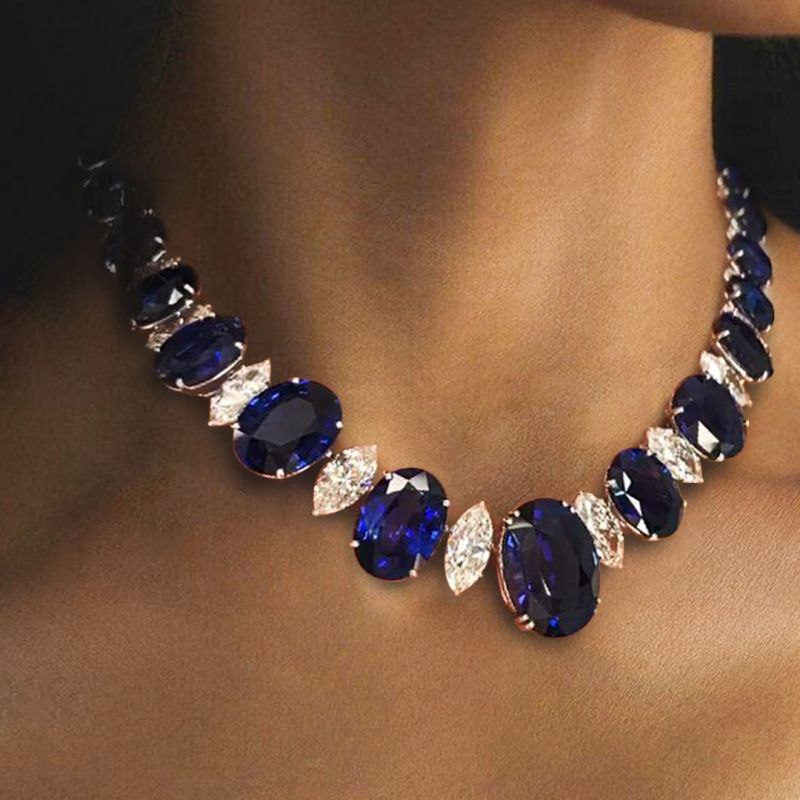 Melina Zirconia 18K White Gold Gp Blue Sapphire Marquise Pendant Necklace Melina Zirconia 18K White Gold Gp Blue Sapphire Marquise Pendant Necklace