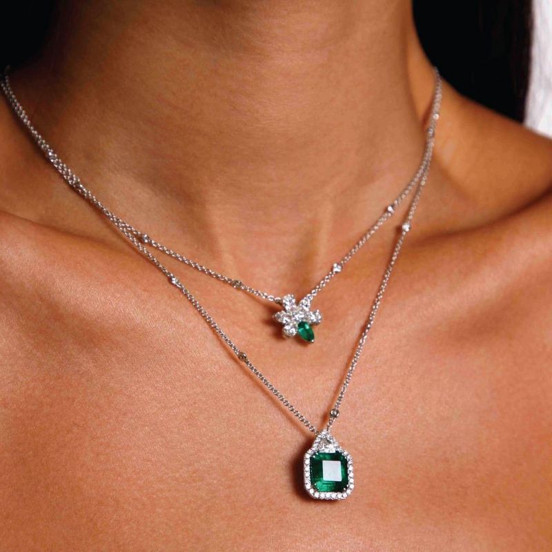 with Asscher Cut stackable Necklace