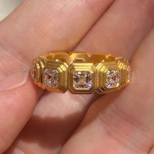 Golden Bezel Asscher Cut White Sapphire Wedding Band For Men
