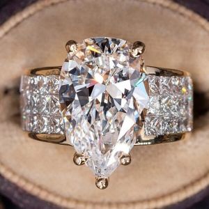 Golden Pave Shank Pear Cut Engagement Ring