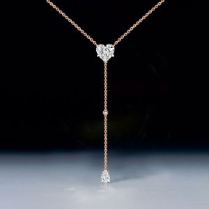 Rose Gold Solitaire Heart & Pear Cut White Sapphire Pendant Necklace For Women