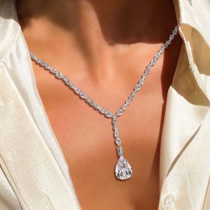  White Sapphire Pear Cut Pendant Necklace