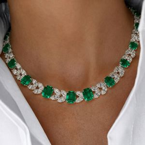 Emerald & Marquise Cut Emerald Sapphire Necklace For Women