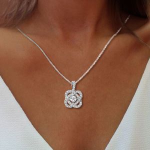 The Center Of Me Design Round Cut White Sapphire Pendant Necklace For Women