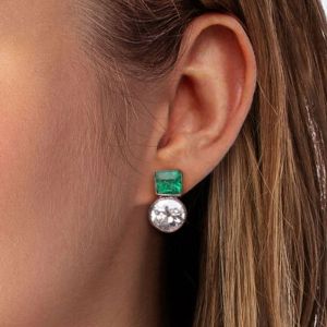 Round Cut Emerald Sapphire Drop Earrings