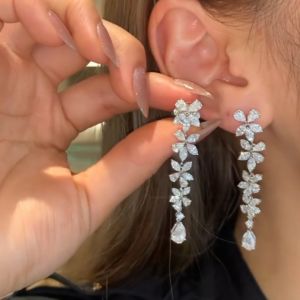 Silver Pear Cut Dangling Earrings