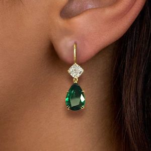 Classic Golden Pear Cut Emerald Sapphire Drop Earrings