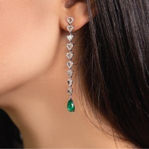 Emerald Sapphire Graded Trillion Cut Drop Earrings