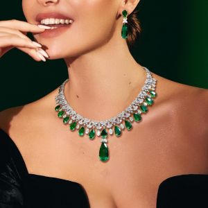Pear Cut Emerald Sapphire Necklace & Earrings Set