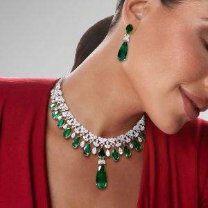 Pear Cut Emerald Sapphire Necklace & Earrings Set