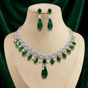 Pear Cut Emerald Sapphire Necklace & Earrings Set