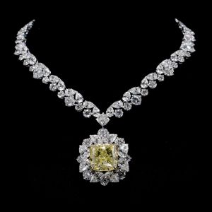 Halo Radiant Cut Yellow Sapphire Necklace