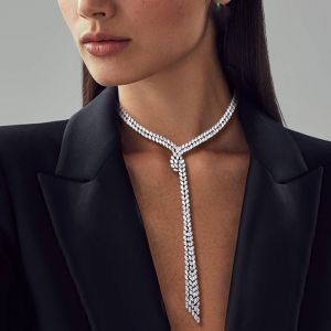 Luxury Marquise Cut White Sapphire Multi Row Lariat Necklace For Women 
