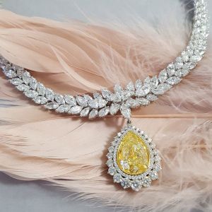 Halo Pear Cut Yellow Sapphire Pendant Necklace