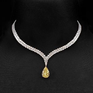 Two Tone Double Row Pear Cut Yellow Sapphire Pendant Necklace For Women