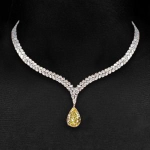 Two Tone Double Row Pear Cut Yellow Sapphire Pendant Necklace For Women