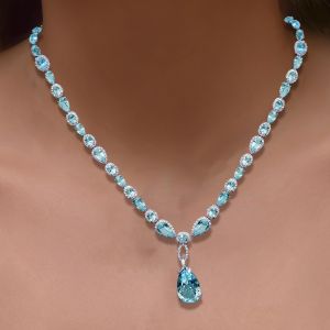 Elegant Pear & Oval Cut Pendant Aquamarine Necklace For Women 