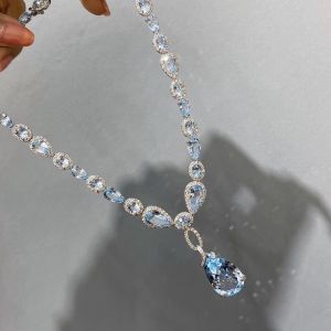 Next Necklace Elegant Pear Cut Aquamarine Pendant  Necklace For Women 