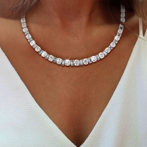 Round Cut White Sapphire Necklace Tennis Necklace For Women