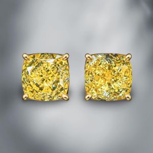 Golden Cushion Cut Yellow Sapphire Stud Earrings