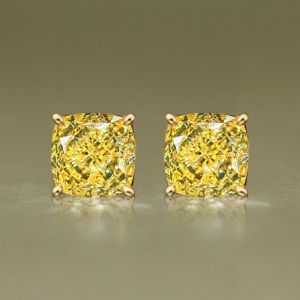 Golden Cushion Cut Yellow Sapphire Stud Earrings