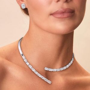 Elegance Open Design Radiant Cut White Sapphire Necklace & Earrings Set For Women