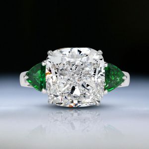 Three Stones Cushion Cut White Sapphire Engagement Ring For Women