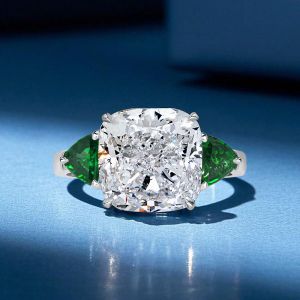 Three Stones Cushion Cut White Sapphire Engagement Ring For Women