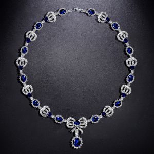  Oval Cut Blue Pendant Necklace