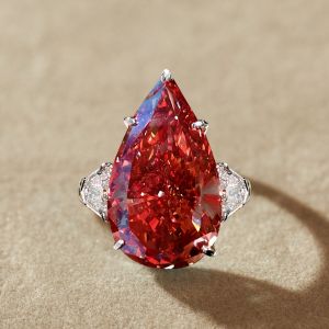 Fancy Three Stone Pear Cut Red Sapphire Engagement Ring