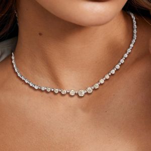 Vintage Round Cut Tennis Necklace For Women 