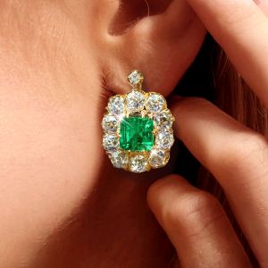 Golden Halo Emerald Cut Drop Earrings