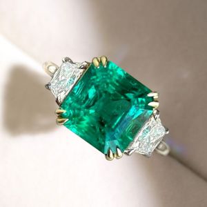 Three Stone Asscher Cut Emerald Sapphire Engagement Ring