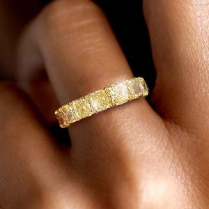 Fancy Golden Radiant Cut Yellow Sapphire Engagement Band For Women 