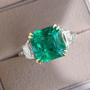 Three Stone Asscher Cut Emerald Sapphire Engagement Ring