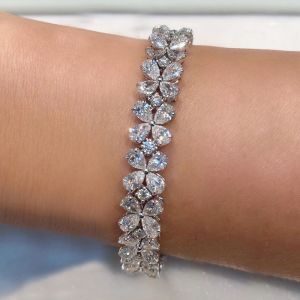 Flower Design Pear Cut White Sapphire Bracelet