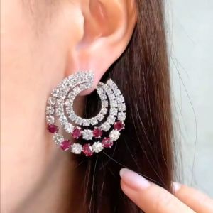 Swirl Round & Oval Cut Ruby Sapphire Earrings