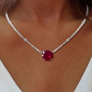 Solitaire Oval Cut Ruby Sapphire Pendant Necklace
