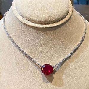 Solitaire Oval Cut Ruby Sapphire Pendant Necklace