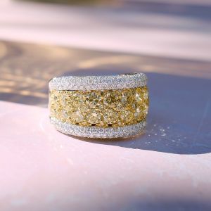Two Tone Round Cut Yellow Sapphire Cigar Band