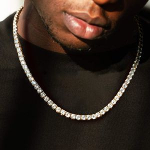 Golden Classic Round Cut Tennis Necklace For Men
