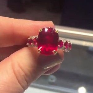 Golden Ruby Cushion Cut Sterling Silver Engagement Ring