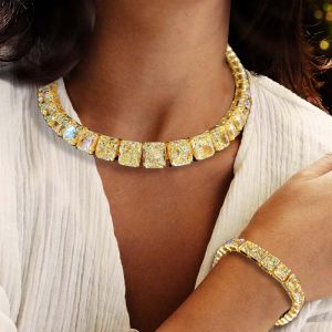 Golden Radiant Cut Yellow Sapphire Tennis Necklace & Bracelet Sets
