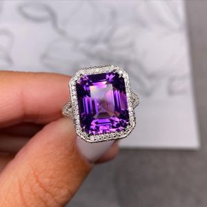 Halo Emerald Cut Amethyst Sapphire Engagement Ring
