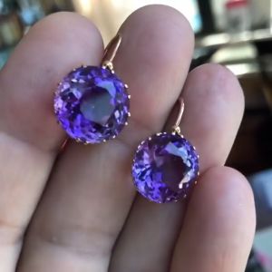 Rose Gold Sparkling Purple Sapphire Round Cut Drop Earrings