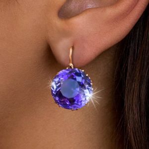 Rose Gold Sparkling Purple Sapphire Round Cut Drop Earrings