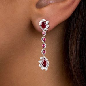 Unique Design Pear Cut Ruby Sapphire Drop Earrings For Women 