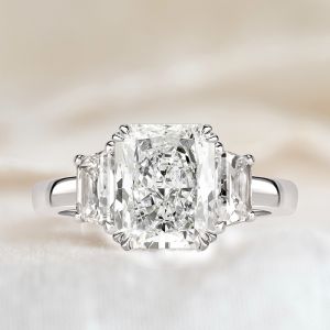 Classic Three Stone White Sapphire Radiant Cut Engagement Ring