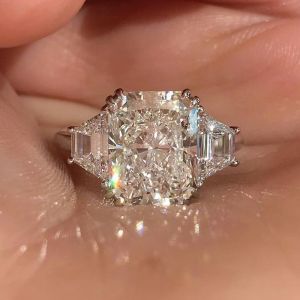 Classic Three Stone White Sapphire Radiant Cut Engagement Ring