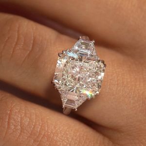 Classic Three Stone White Sapphire Radiant Cut Engagement Ring